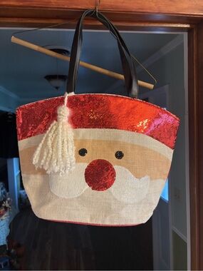 Mud Pie Sequined Burlap Tote Bag